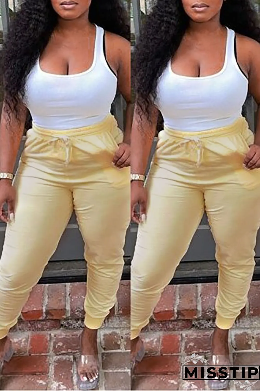 Green Fashion Casual Solid Basic Regular High Waist Trousers