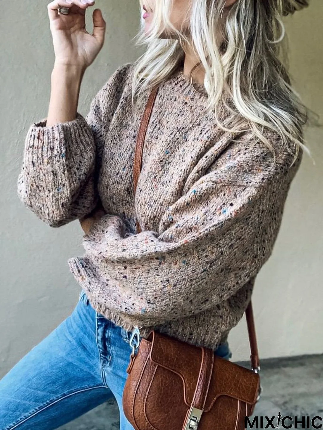 Apricot Long Sleeve Knitted Plus Size Sweater