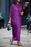Women's Glittery Sequin Long Sleeve Maxi Dress