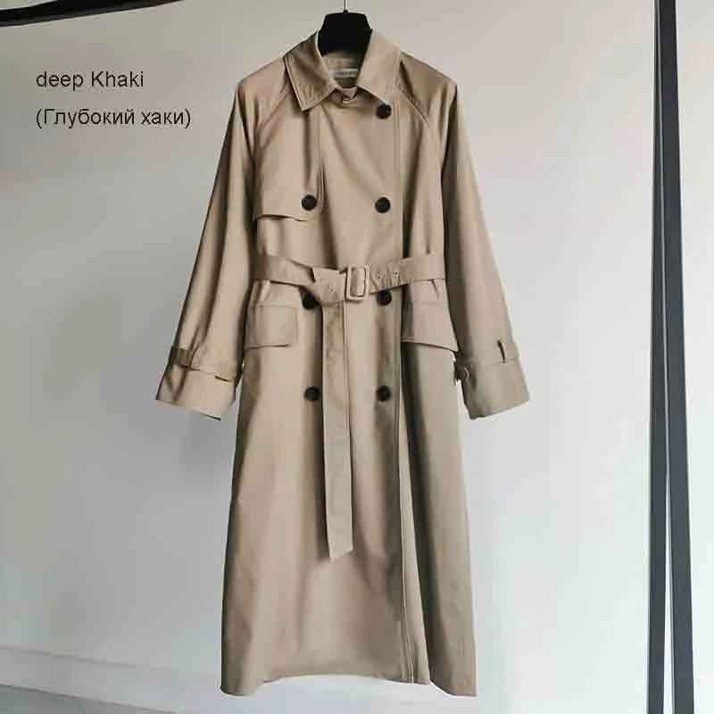 UK Brand new Fashion 2021 Fall /Autumn Casual Double breasted Simple Classic Long Trench coat with belt Chic Female windbreaker