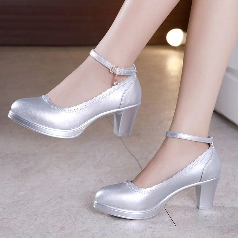 GKTINOO Big Size 33-43 Block Heels Platform Shoes Women Pumps 2022 High Heel Spring Wedding Shoes Ladies Office Leather Shoe