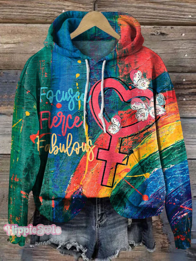 Female Logo Abstract Art Casual Hoodie Sweatshirt Multicolor / S