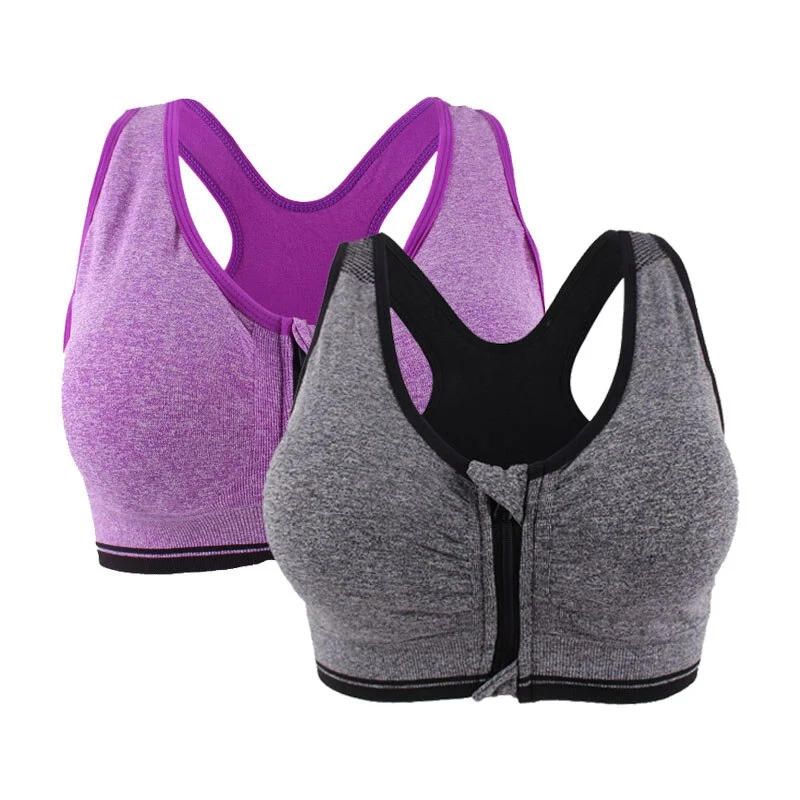 Plus Size M-3XL Zipper Push Up Sports Bra For Women Shockproof Padded Fitness Yoga Bras Athletic Gym Running Sports Tops Vest