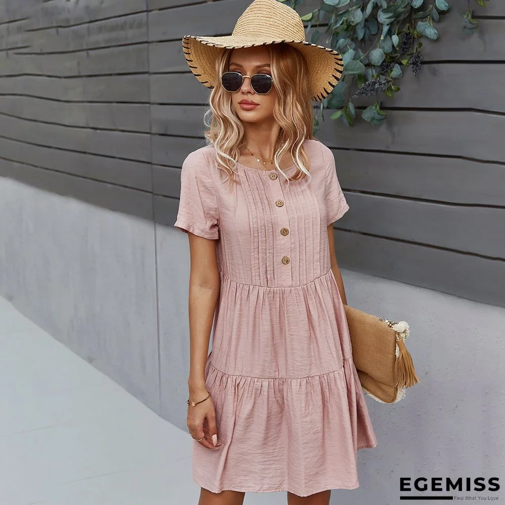 Women's Solid Color Dress Spring and Summer Short Sleeve Cotton Skirt | EGEMISS