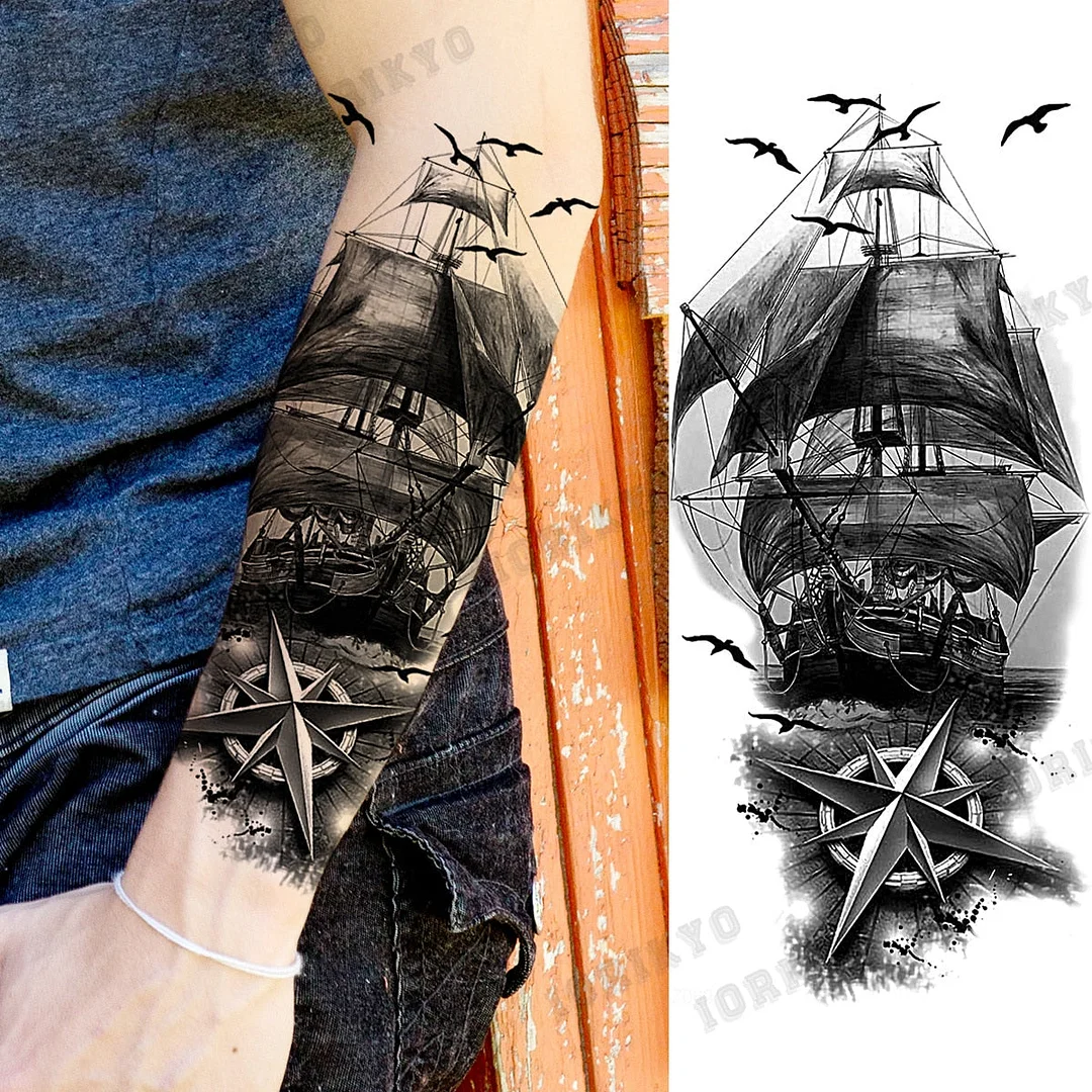 Black Devil Vampire Arm Temporary Tattoos For Women Adult Skull Lion Crown Compass Fake Tattoo Washable Body Art Painting Tatoos