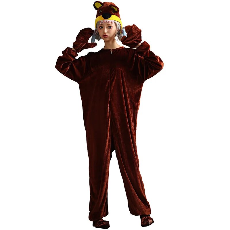 [Wetrose] Halloween Hairy Bear Cosplay Costume Jumpsuit nightwear hoodie cloak For women kids kidset party carnival