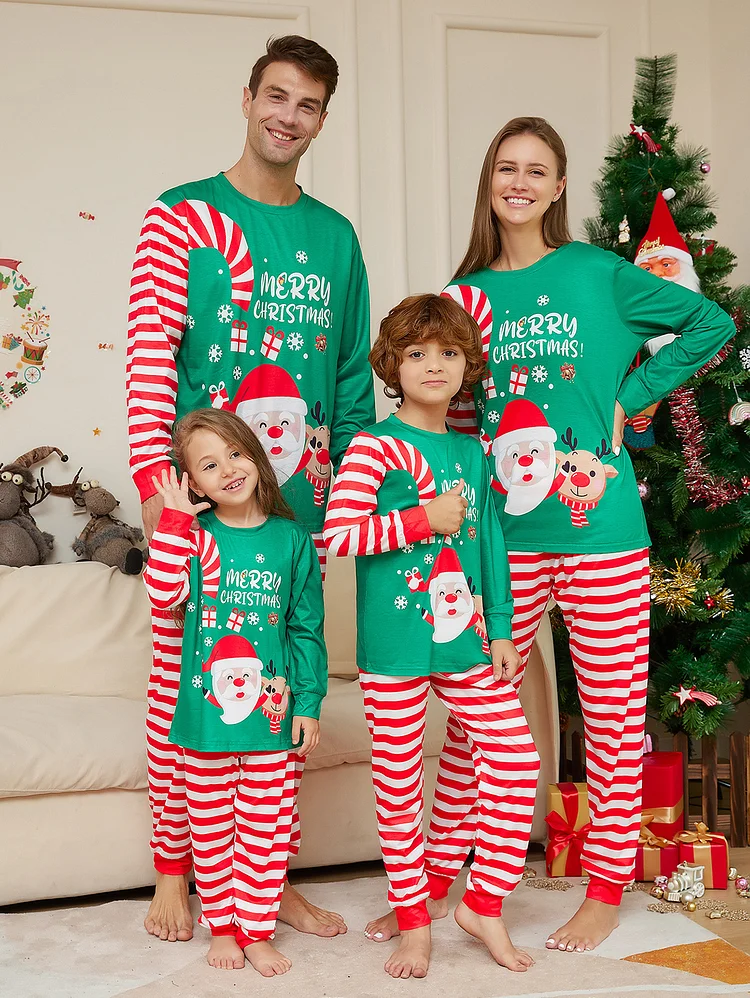 Christmas Santa Santa Letter Top & Striped Pants Pajamas Set