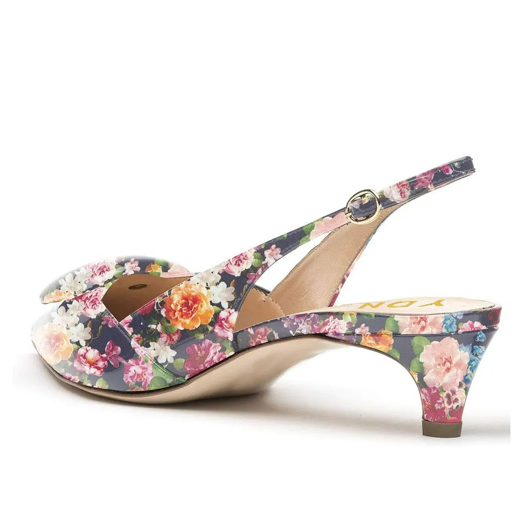 Chic Multicolor Flower Print Pointed Toe Slingback Pumps Heels