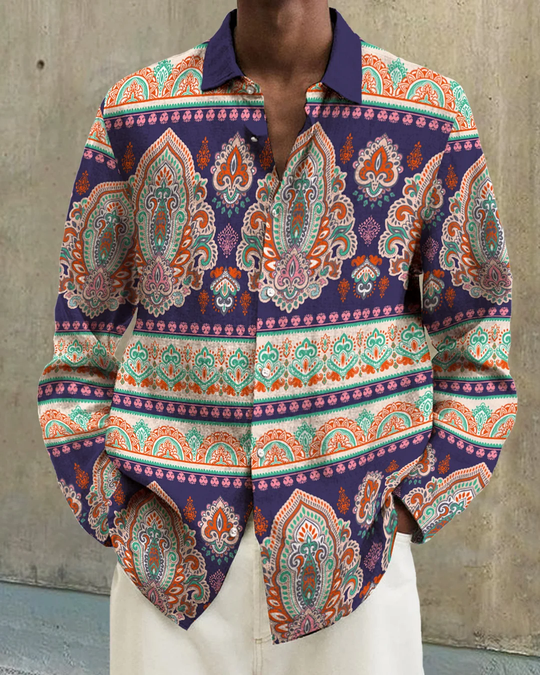 Men's cotton&linen long-sleeved fashion casual shirt 0a61