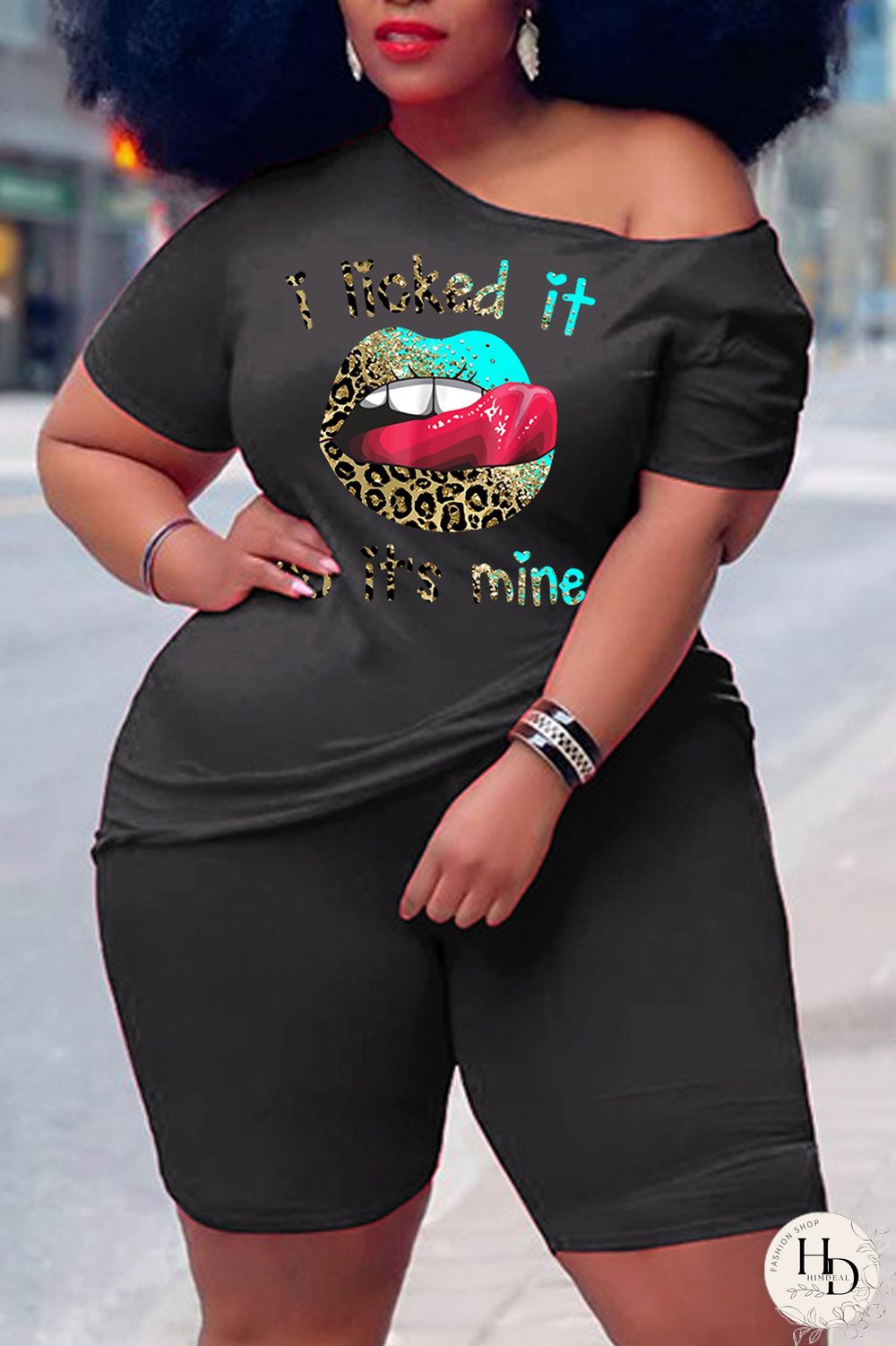 Rose Red Casual Print Basic Oblique Collar Short Sleeve Two Pieces