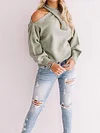 Solid Color Halterneck Hollow Long Sleeve Simple Sweater