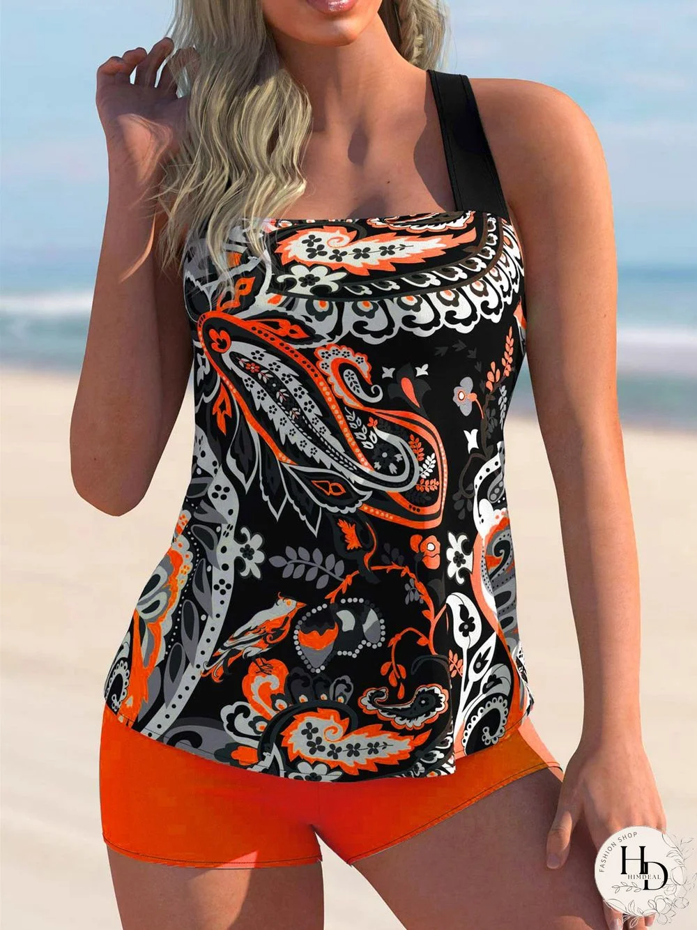 Plus Size Swimwear Sleeveless Graphic Printed Tankini