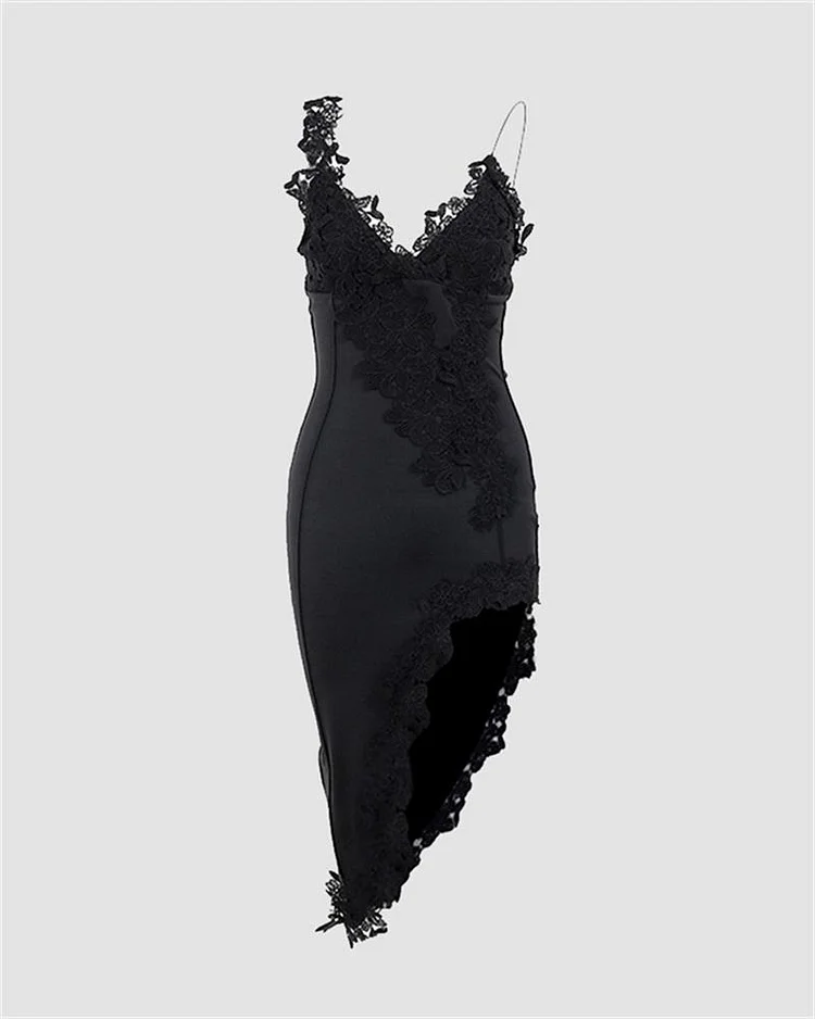 Deep V Lace Trim Split Dress Deep V Lace Trim Split Dress