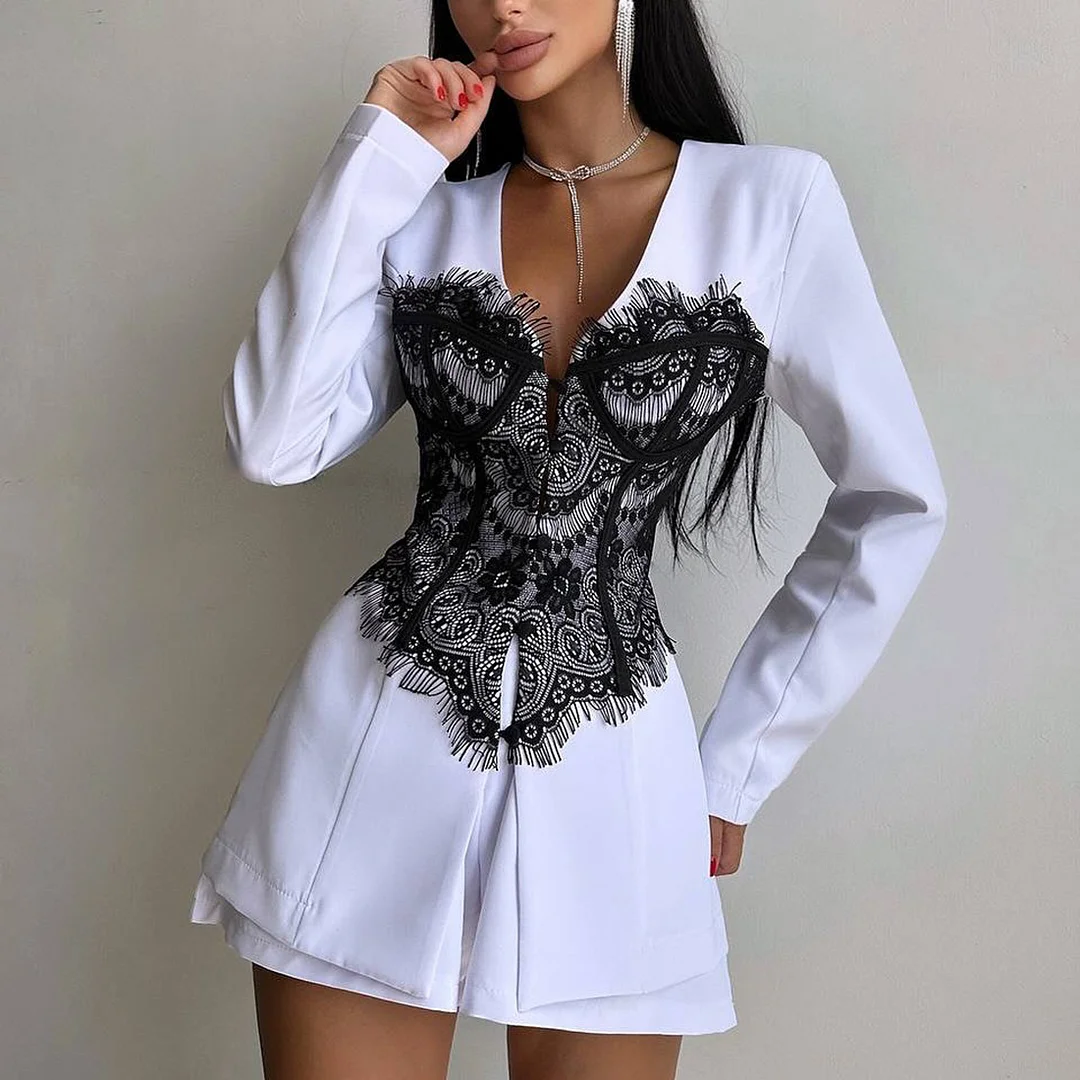 Athvotar Athvotar Lace Suit + Three-Point Shorts Set Party Dinner Light Luxury Temperament Commuting Fashion