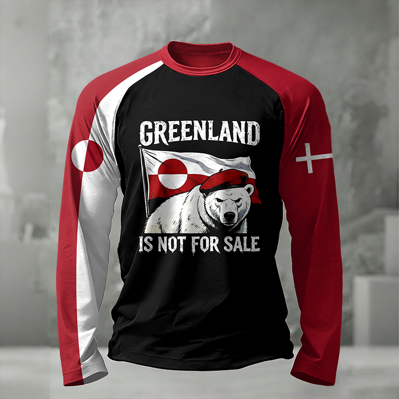 Men's Greenland Is Not For Sale Print Crew Neck Long Sleeve Casual T-shirt artswardrobe