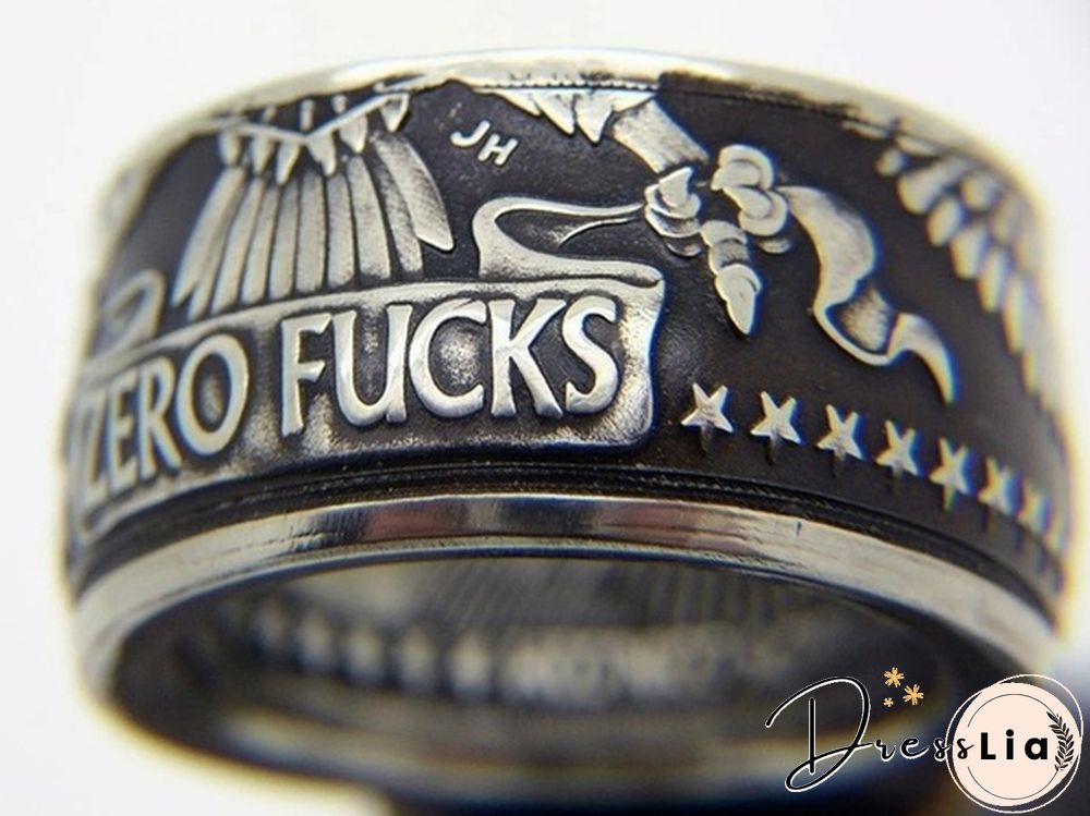 Men's fashion accessories 925 sterling silver hip hop unisex jewelry men's Viking punk skull ring vintage Morgan silver coin engraved with " No Fxxk America"" ring men's antique punk collection jewelry 7-13"