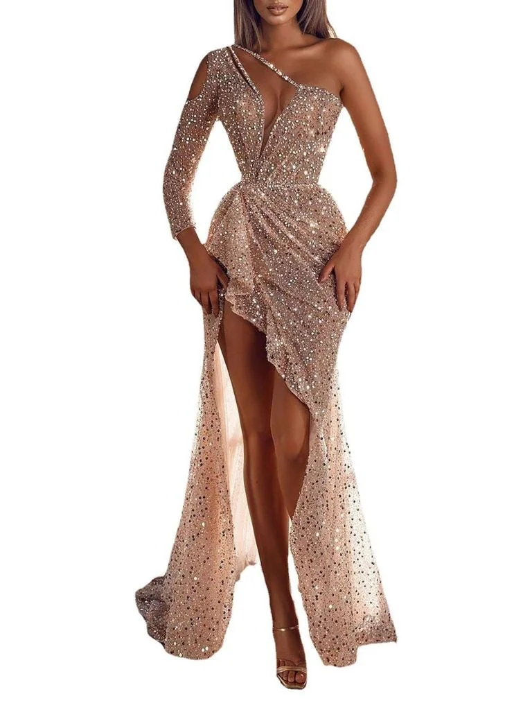 Sexy Gold Irregular Banquet Evening Gown Prom Dress