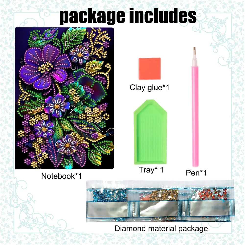DIY Flower 50 Pages A5 Special Shaped Diamond Drawing Notebook Art