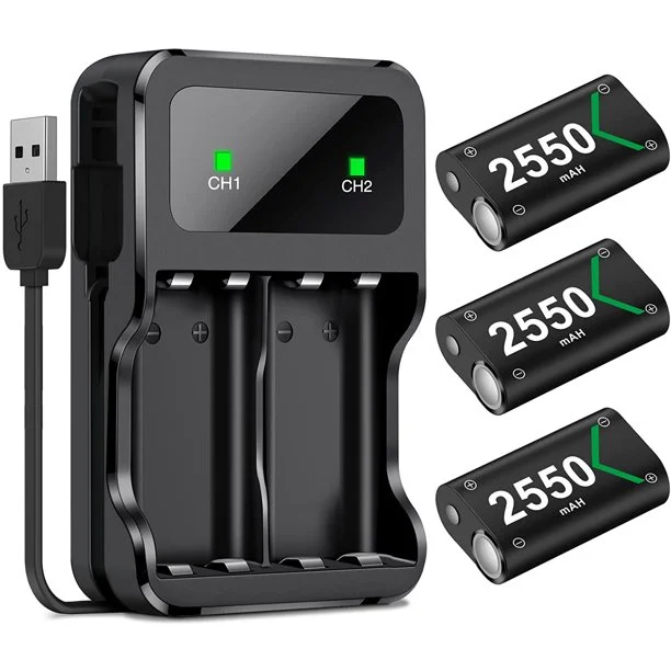 DinoFire Xbox Charger Station for Xbox Rechargeable Battery Pack with 3x2550 mAh Controller Battery Pack