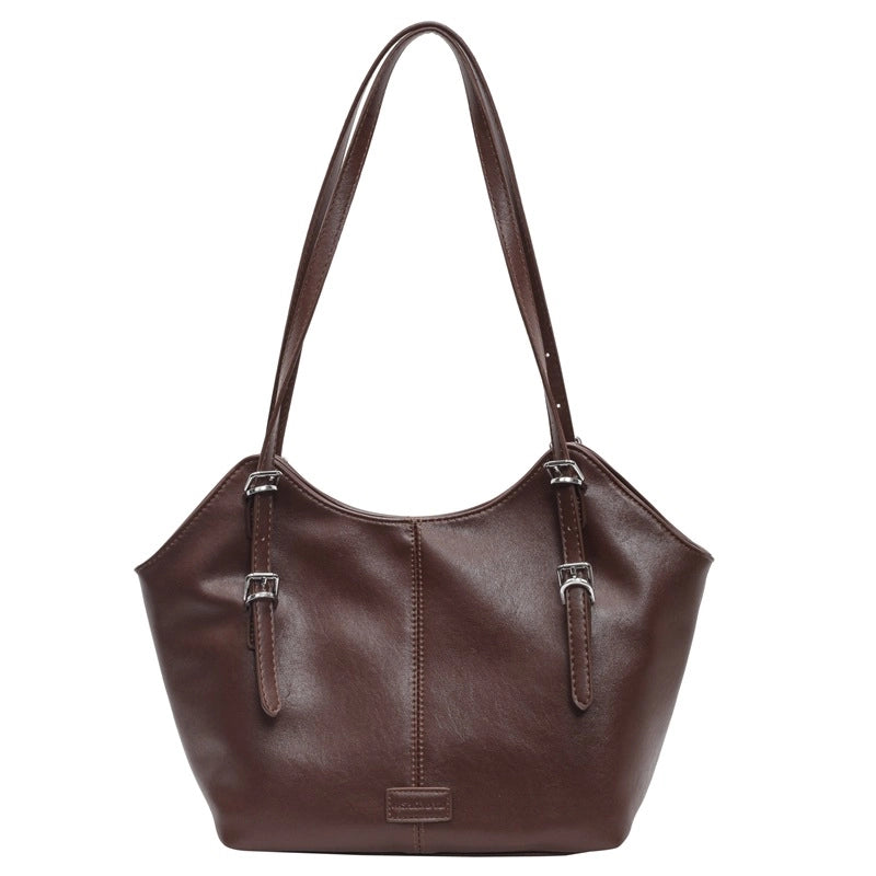 Women's Large Pu Leather Solid Color Vintage Style Classic Style Sewing Thread Square Zipper Tote Bag3