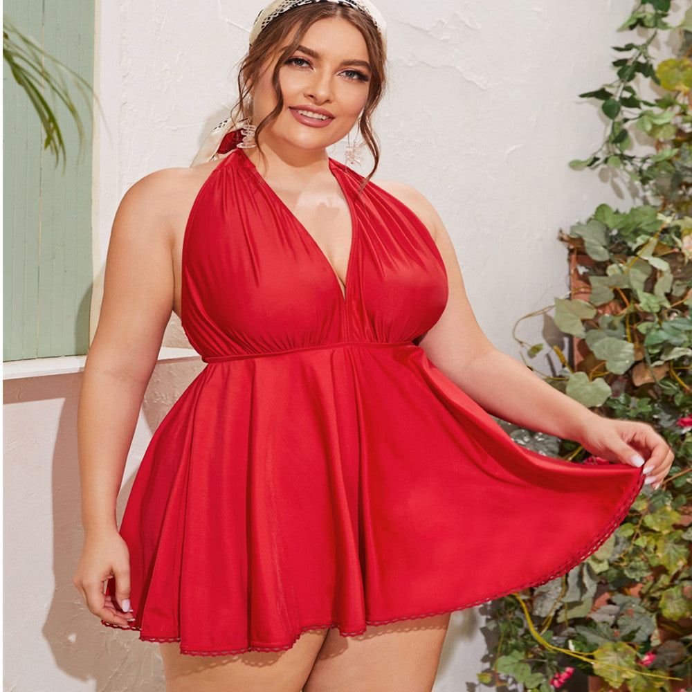 Plus Size Women  plus Sized Swimsuit Solid Color Backless Sexy