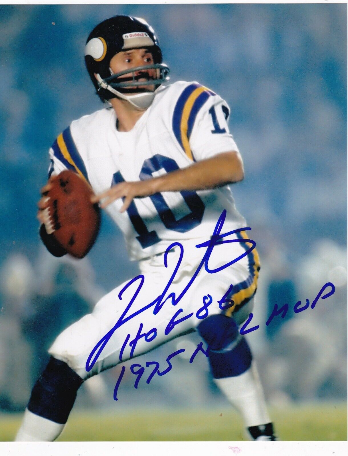 FRAN TARKENTON MINNESOTA VIKINGS HOF 86 / 1975 NFL MVP SIGNED 8x10 Photo Poster painting