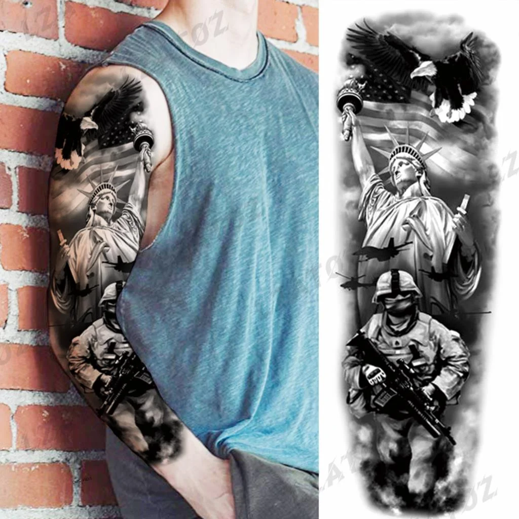 Sdrawing Sleeve Temporary Tattoos For Men Women Realistic Pirate Ship Wolf Tiger Skull Rose Flower Fake Tattoo Sticker Arm Tatoos