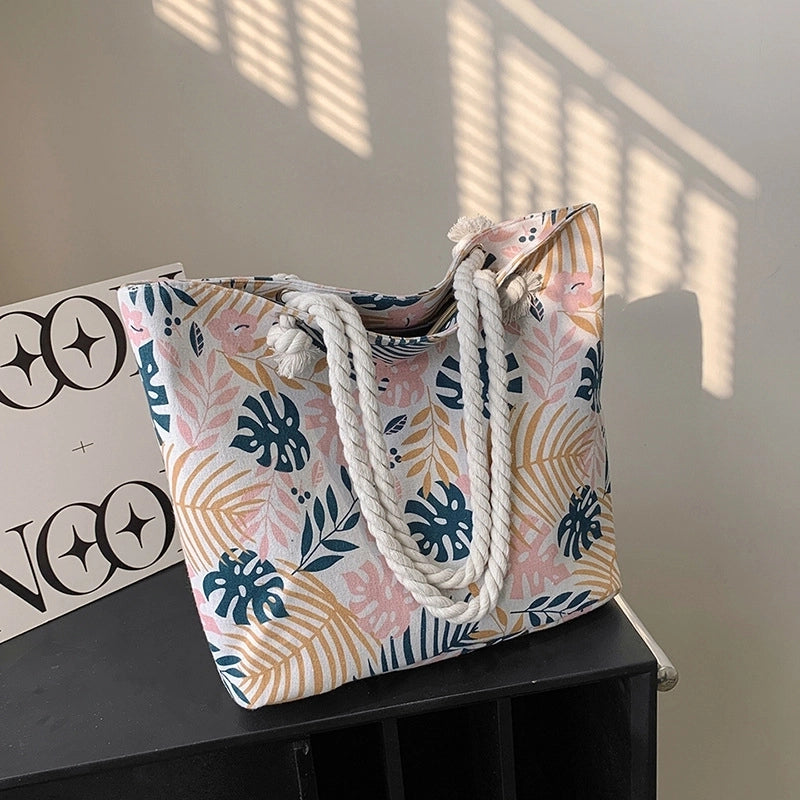 Women’s Large Canvas Animal Vacation Ethnic Style Zipper Tote Bag