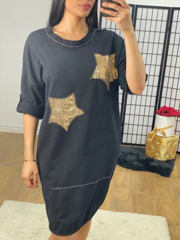 Sequin Double Star Oversized Dress
