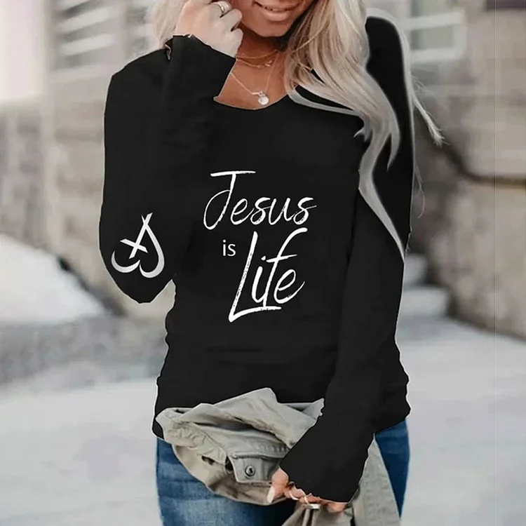 Vefave Women's Jesus Is Life Pint Casual Loose T-Shirt