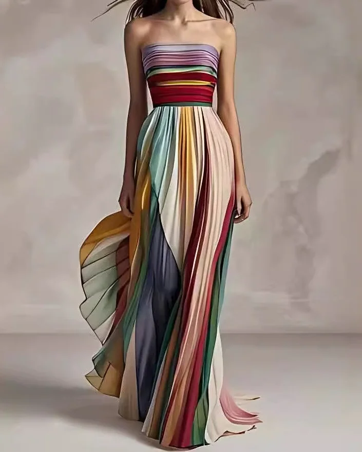 Strapless Printed Colorful Dress