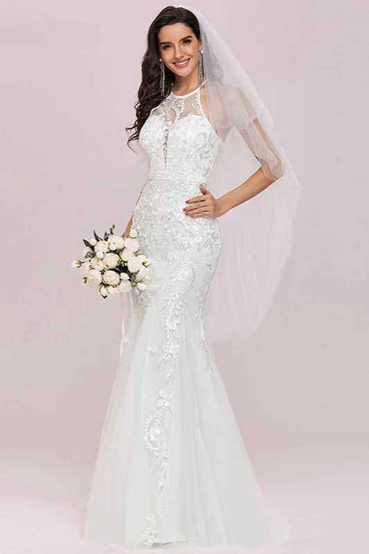 Halter Mermaid Lace Wedding Gowns Sleeveless - lulusllly