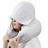 Stuffable Neck Pillow Hooded Neck Pillow for Airplane Long Flight (Light Grey)