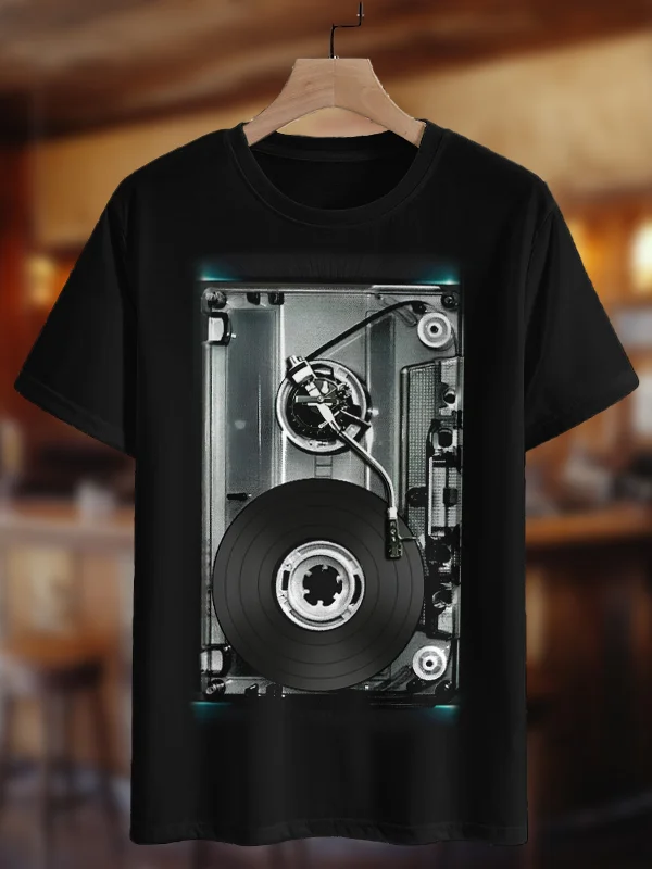 Men's Cassette Turntable Music Graphic Print T-Shirt