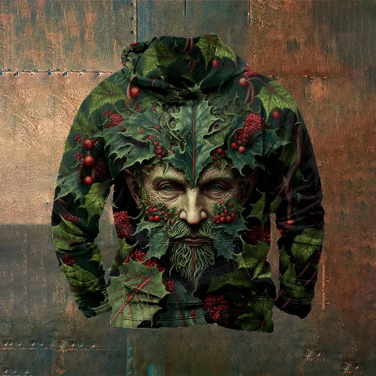 Comstylish Unisex Druid Santa Art Illustration Casual Vintage Print Casual Hoodie