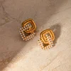 Stylish Geometric Pearls 18K Golden Earrings