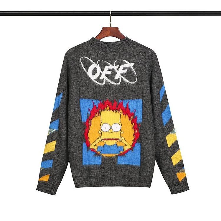 Off White Winter Sweaters Simpson Arrow Black Mohair round Neck Pullover