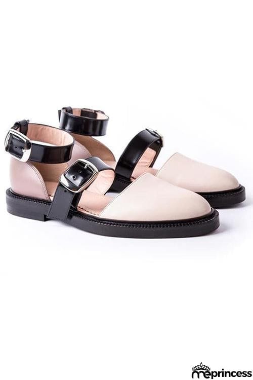 Buckle Color Block Sandals Flats