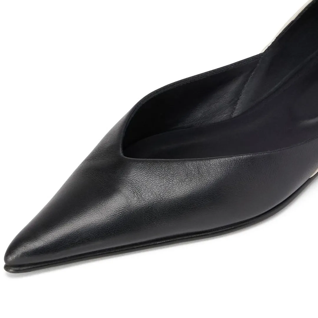 Women's Black & Ivory Vegan Leather Casual Pointed Toe Flats