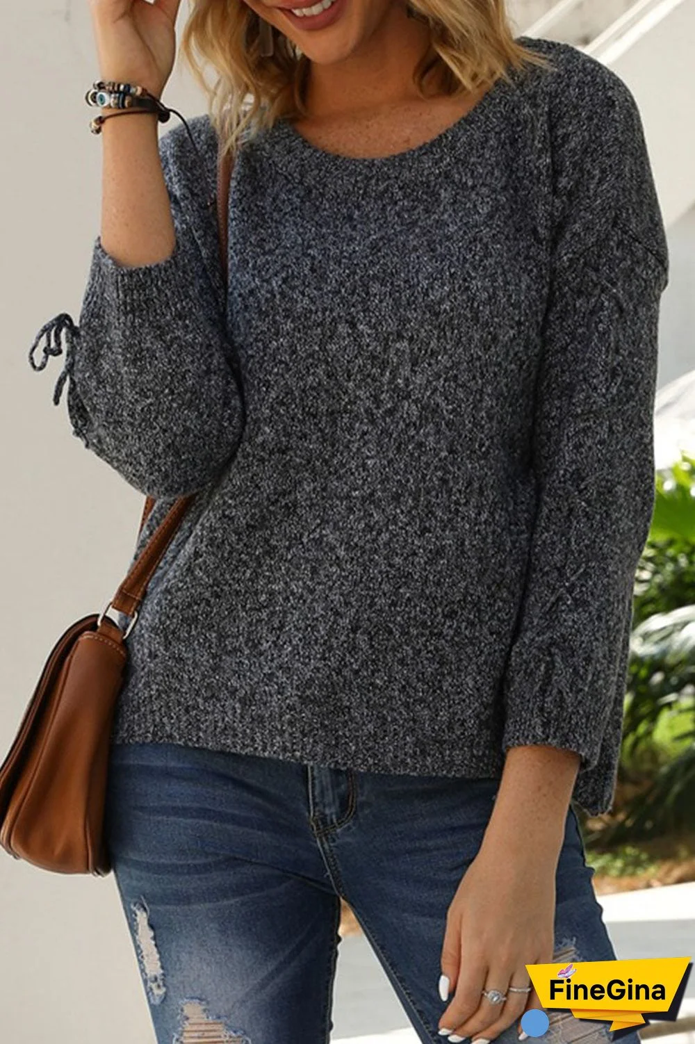 Fashion Casual Solid Split Joint O Neck Tops