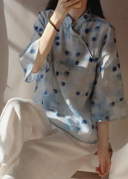 Italian Dotted Clothes Stand Collar Flare Sleeve Box Shirts