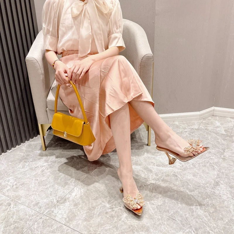 Churchf Churchf Summer New Sexy Fashion Transparent Glue Bow Wine Glass Heel Sandal