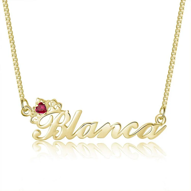 Crown Name Necklace with Ruby Birthstone Birthday Gift for Girls