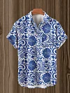 Blue and White Porcelain Lotus Printing Short Sleeve Shirt