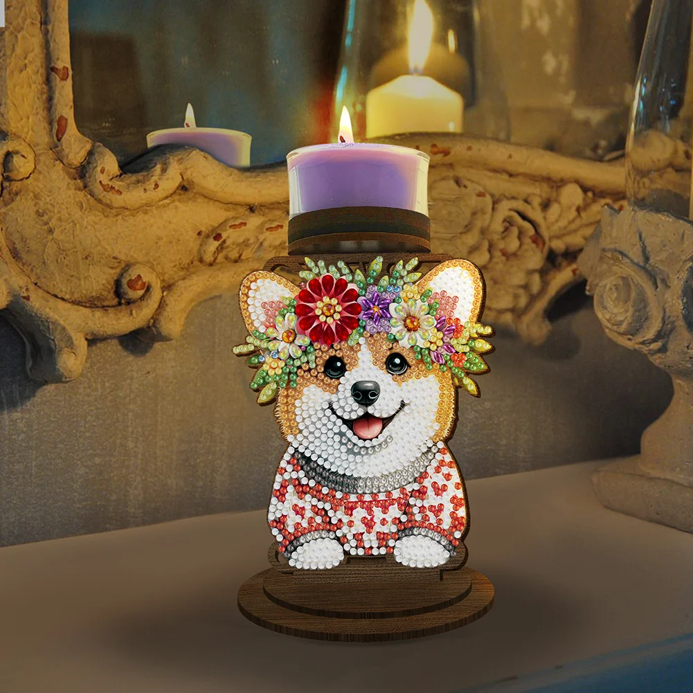 Flower Puppy 5D DIY Diamond Painting Candle Holder Ornaments for Art Crafts