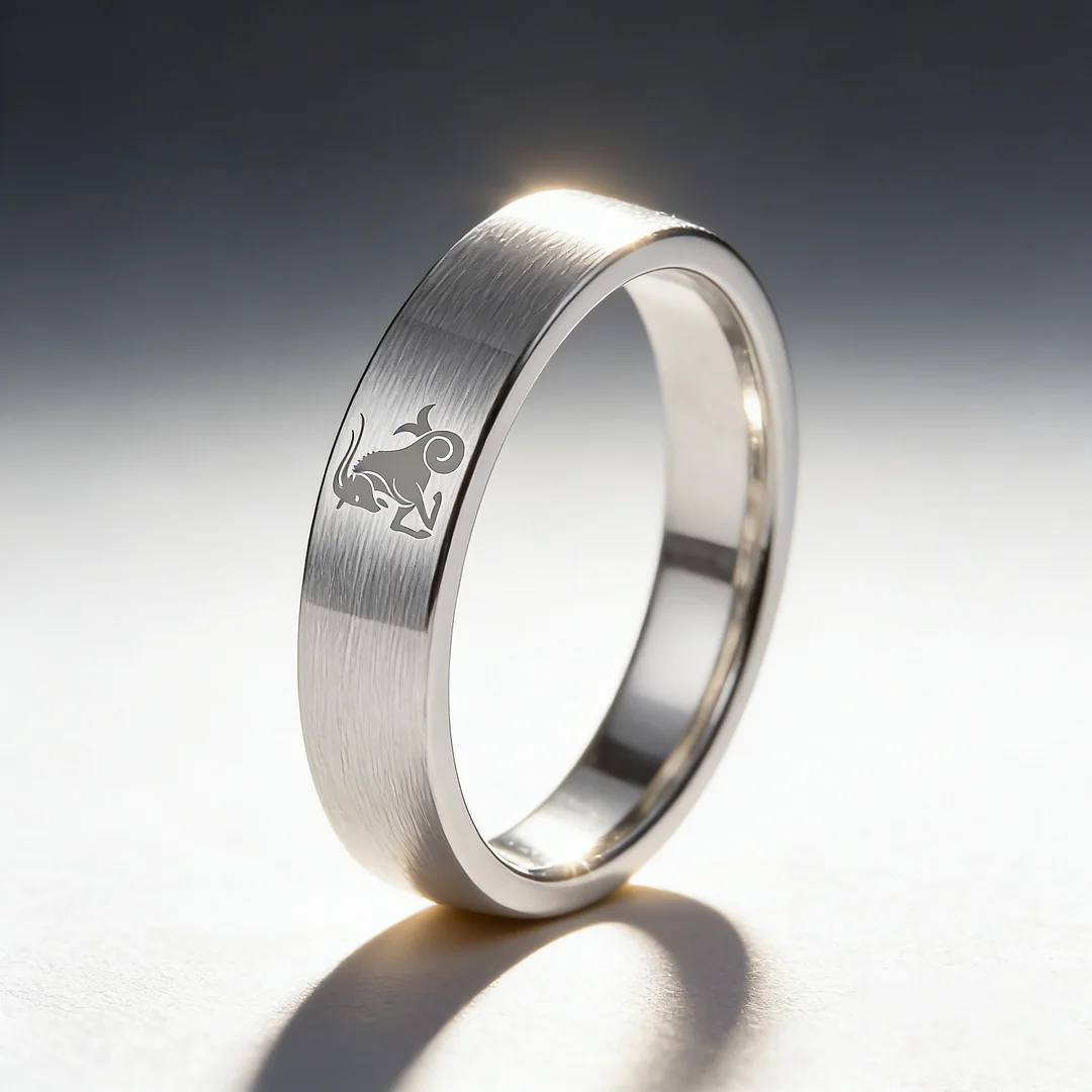 Men Women Sliver Capricorn Tungsten Carbide Rings Couple Wedding Bands Flat Comfort Fit 4MM 6MM 8MM