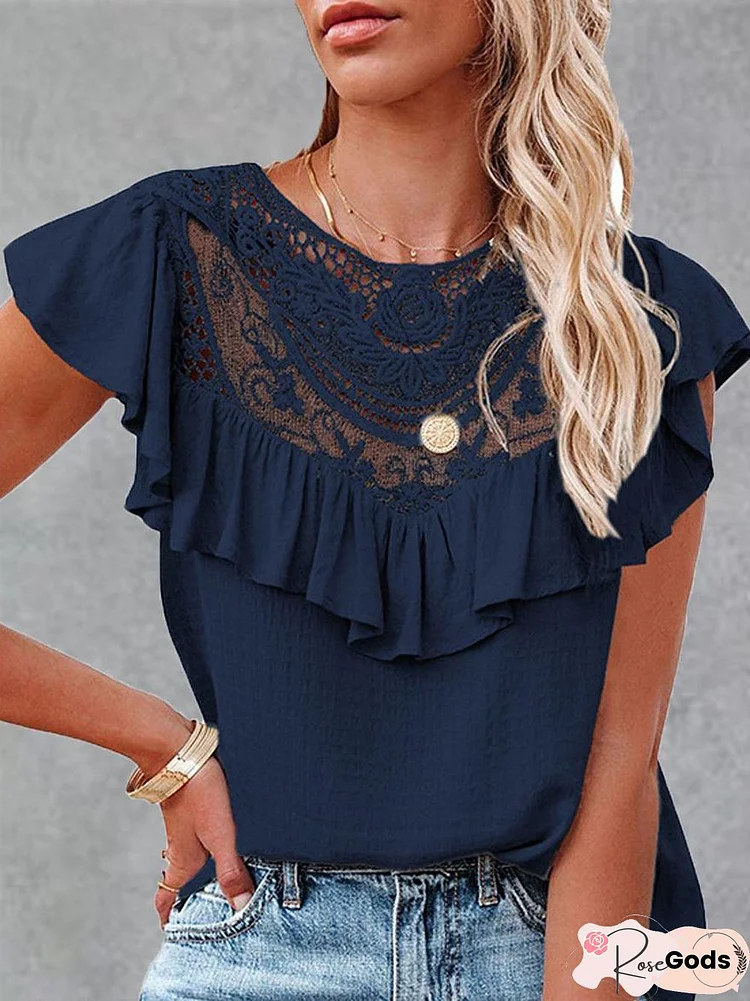 Fashion Lace Ruffle Short Sleeve T-Shirt