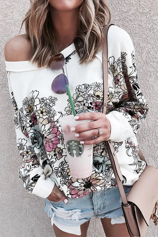 Round Neck Printed Long-sleeved Sweatshirt-Allyzone-Allyzone