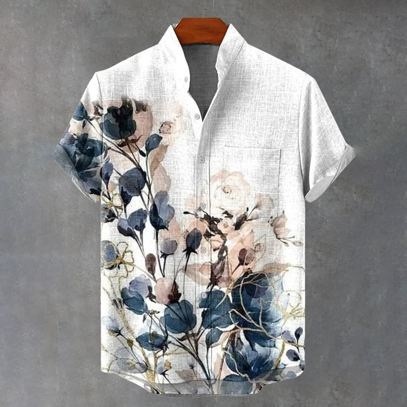 Vintage Ink Flowers Branches And Leaves Art Print Casual Cotton Shirt  artssus
