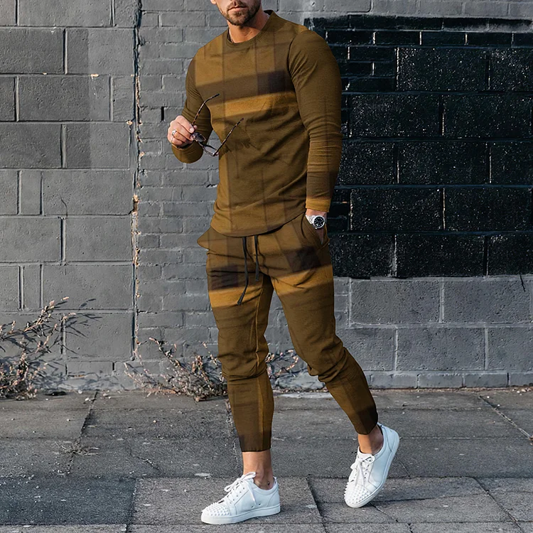 BrosWear Fashion Men's Casual Long Sleeve  T-Shirt And Pants Co-Ord